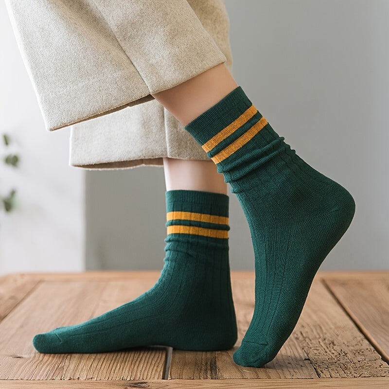 10 Pairs Striped Crew Socks for Women