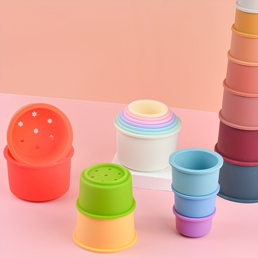 Rainbow Silicone Stacking Cups Educational Bath & Water Play Set