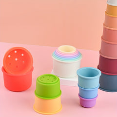Rainbow Silicone Stacking Cups Educational Bath & Water Play Set