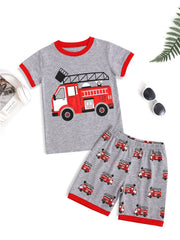 Boy's Vehicle Pattern Pajamas 2pcs T shirt & Shorts Set