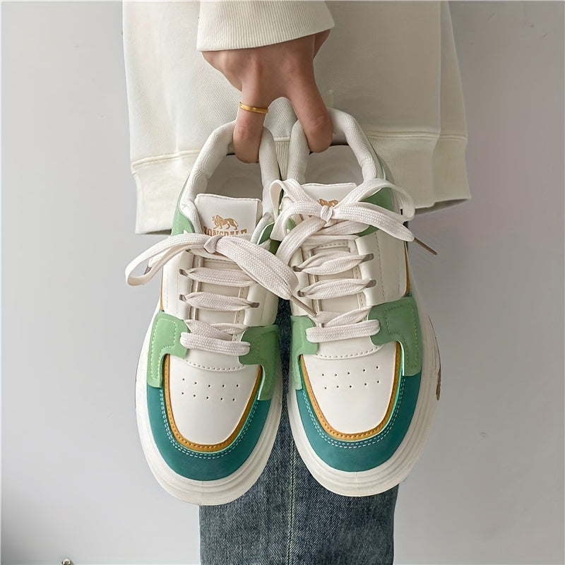 Colorblock Platform Skate Shoes Lace Up Trainers