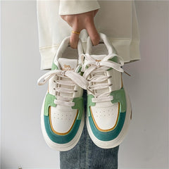 Colorblock Platform Skate Shoes Lace Up Trainers