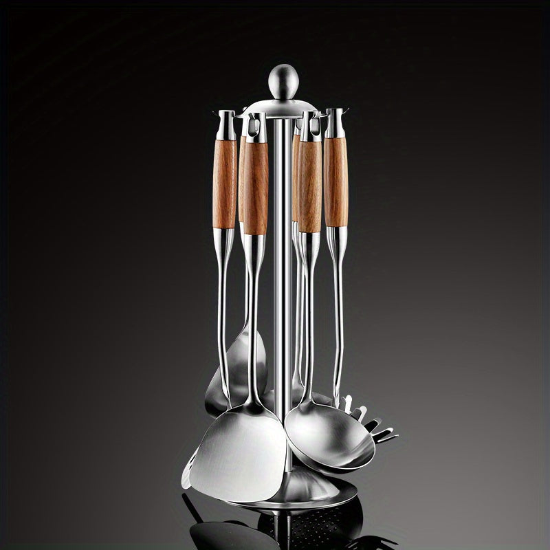7-Piece Stainless Steel Cookware Set with Wooden Handles