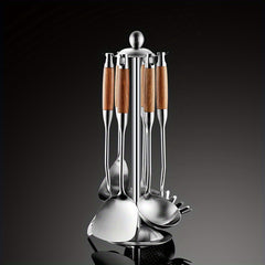 7-Piece Stainless Steel Cookware Set with Wooden Handles