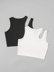 2pcs Solid Cami Tops Hollow Out Slim Top Women's Lingerie