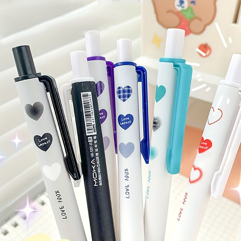 6 Pcs 0.5mm Heart Shape Gel Pens Student Writing Utensil