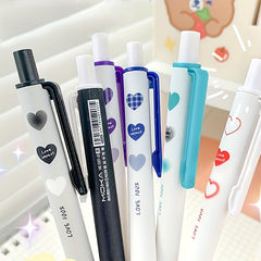 6 Pcs 0.5mm Heart Shape Gel Pens Student Writing Utensil