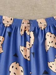 Cookies Print Pajama Set Crew Neck Cami Top & Elastic Waistband
