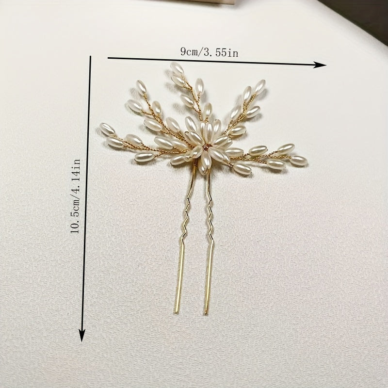 Faux Pearl Leaf Shape Hair Pin U shaped Hairpin Hair Accessories