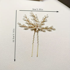Faux Pearl Leaf Shape Hair Pin U shaped Hairpin Hair Accessories