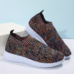 Women's Colorblock Mesh Sneaker Slip On Low Round Toe Sock Breathable Shoes