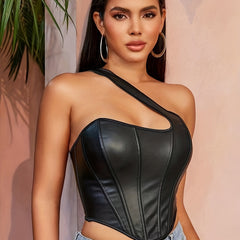 One Shoulder Strap Shaping Tops Tummy Control Lace Up Slimmer Top