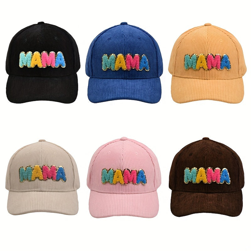 MAMA Patch Corduroy Baseball Cap Solid Casual Dad Hat Adjustable Sports Sun Hats