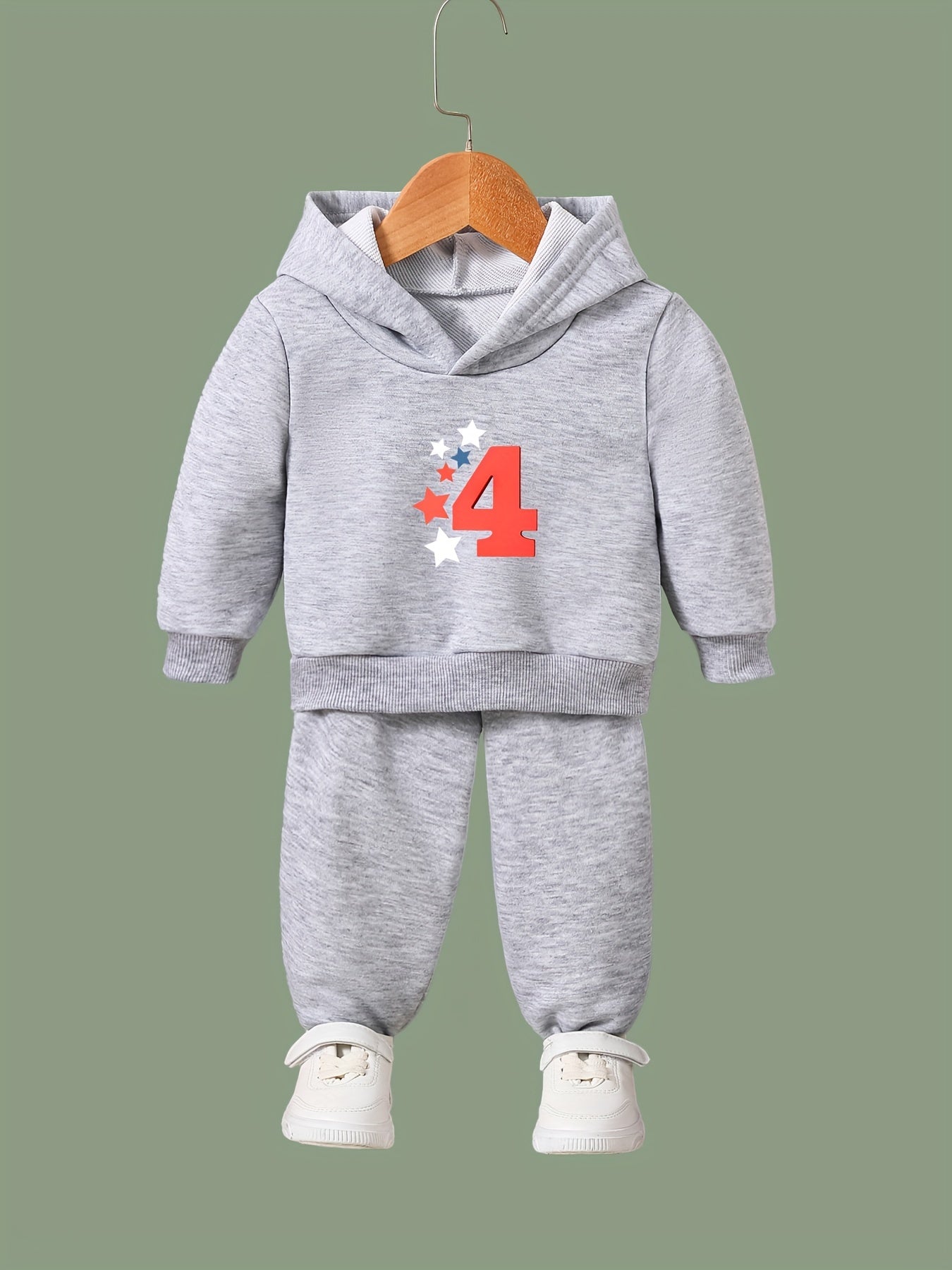 Cartoon Number 4 Hoodie & Pants Set - Girl's Sporty Clothes