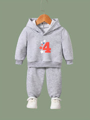 Cartoon Number 4 Hoodie & Pants Set - Girl's Sporty Clothes