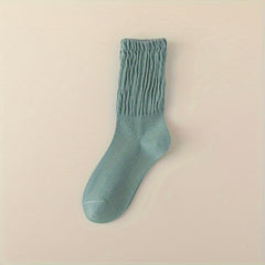 Solid Crew Socks Comfy & Breathable All match Socks Women's Stockings