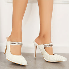 Faux Pearl High Heel Sandals Pointed Toe Stiletto