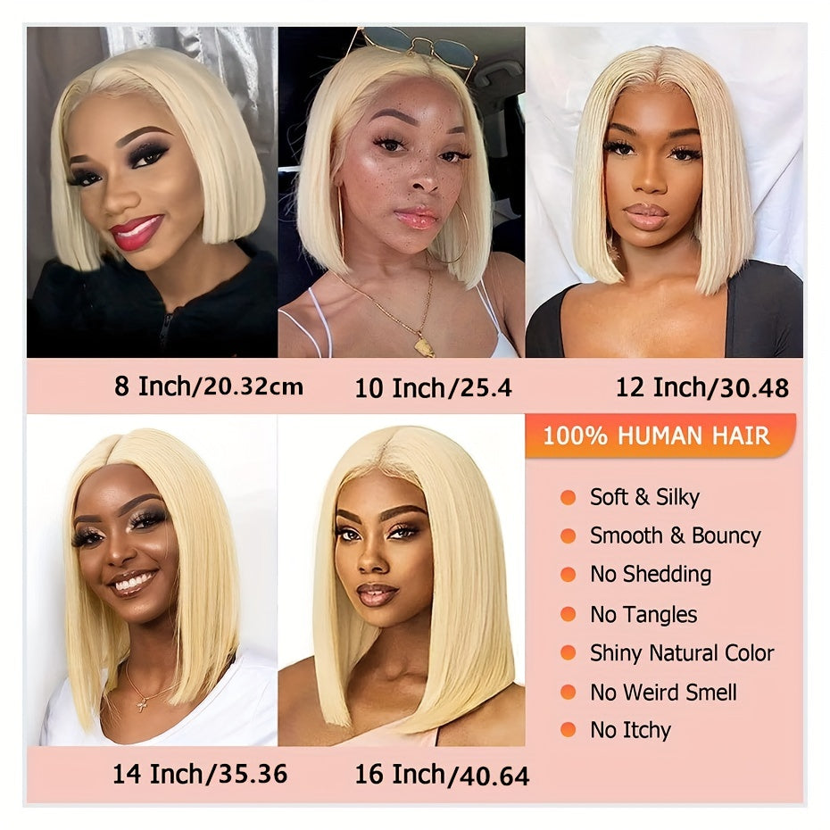 Blonde Straight Bob Wig 613 Cut 4X4 HD Lace Front Short Bob Wig Human Hair 150