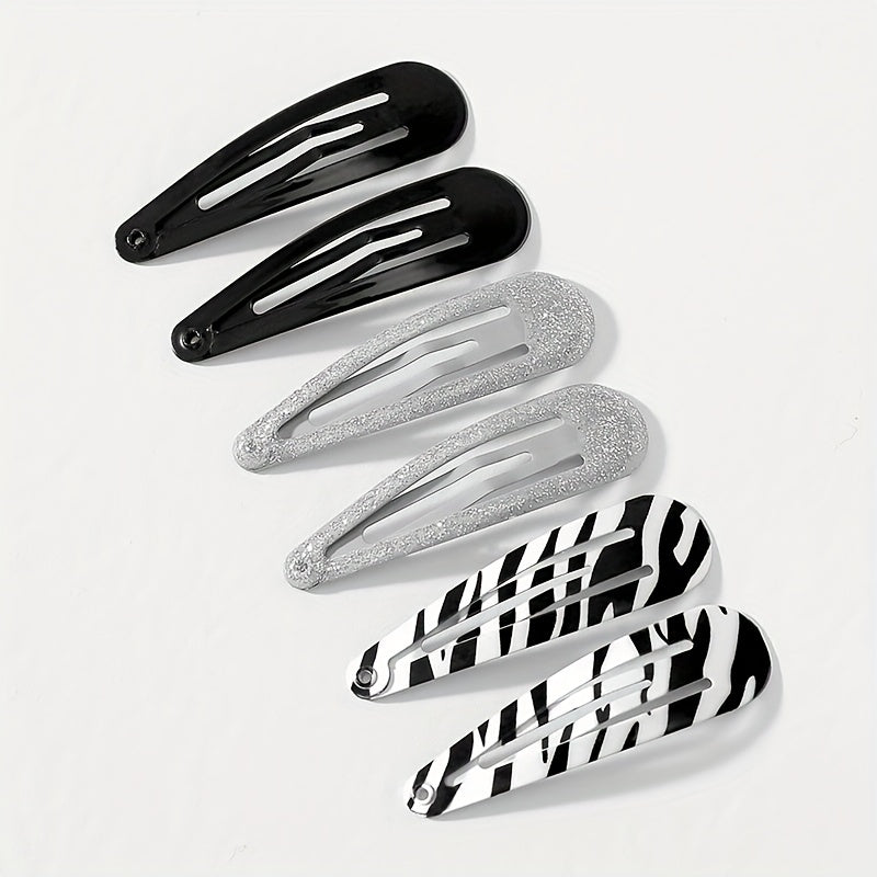 6pcs Y2K Snap Clip Glitter Zabra Hair Clip for Women Girls