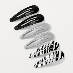 6pcs Y2K Snap Clip Glitter Zabra Hair Clip for Women Girls