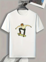 Boy's Skateboarding Print Men's Tee for Summer