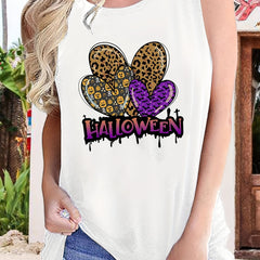 Halloween Heart Print Tank Top Sleeveless Crew Neck Summer Top