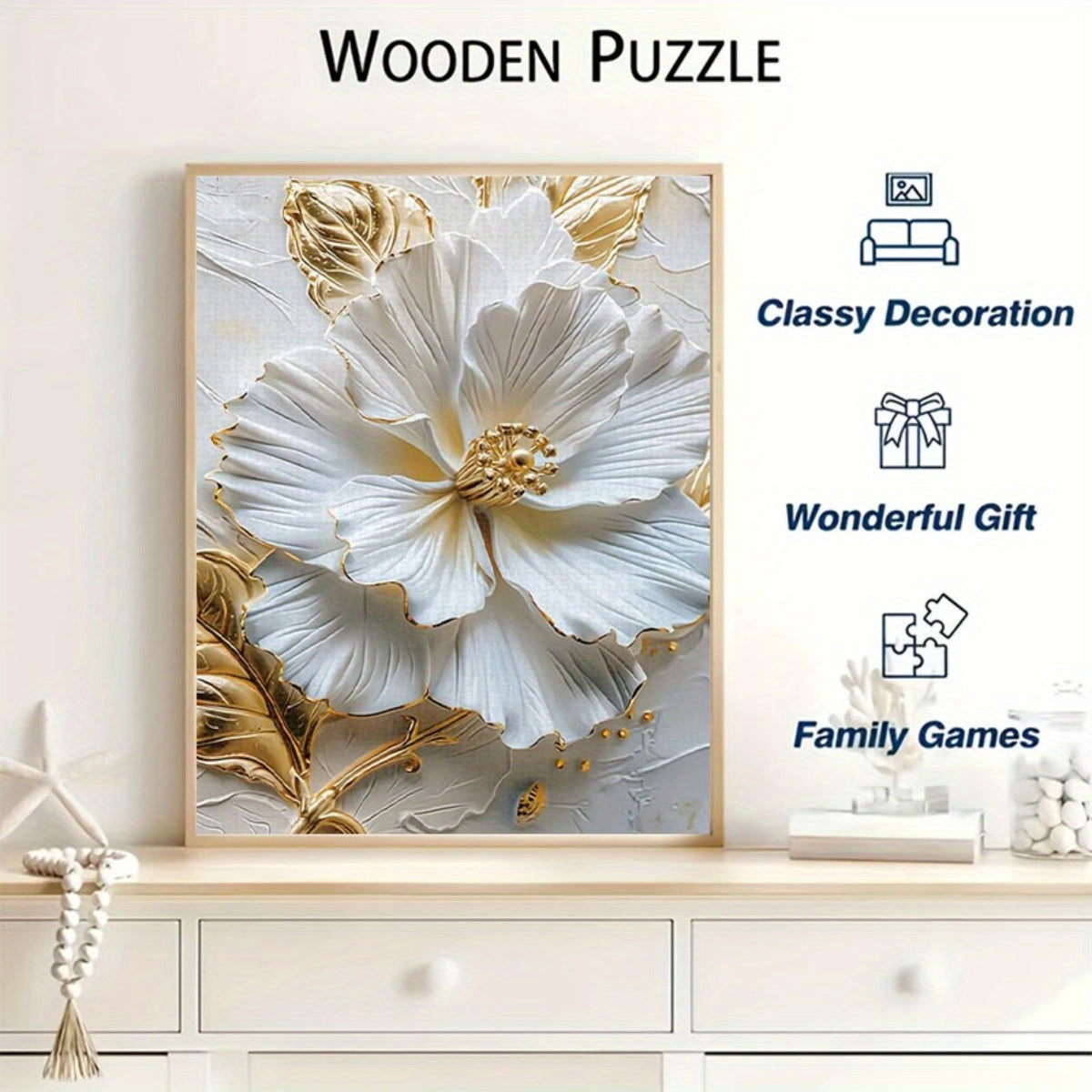 1000pcs 3D Relief & Golden Floral Jigsaw Puzzle Home Decor