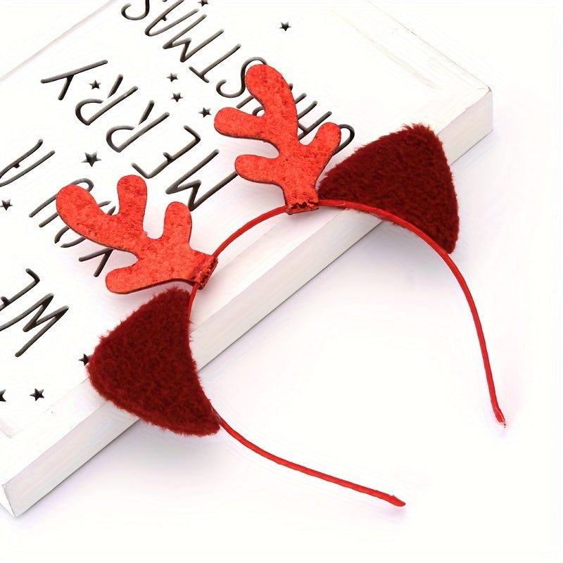 Women's Plush Ears Sequin Antlers Hair Hoop for Christmas Party