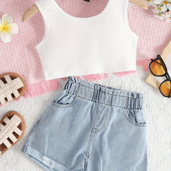 Girls Tank Top Shorts Set Summer Hot Selling
