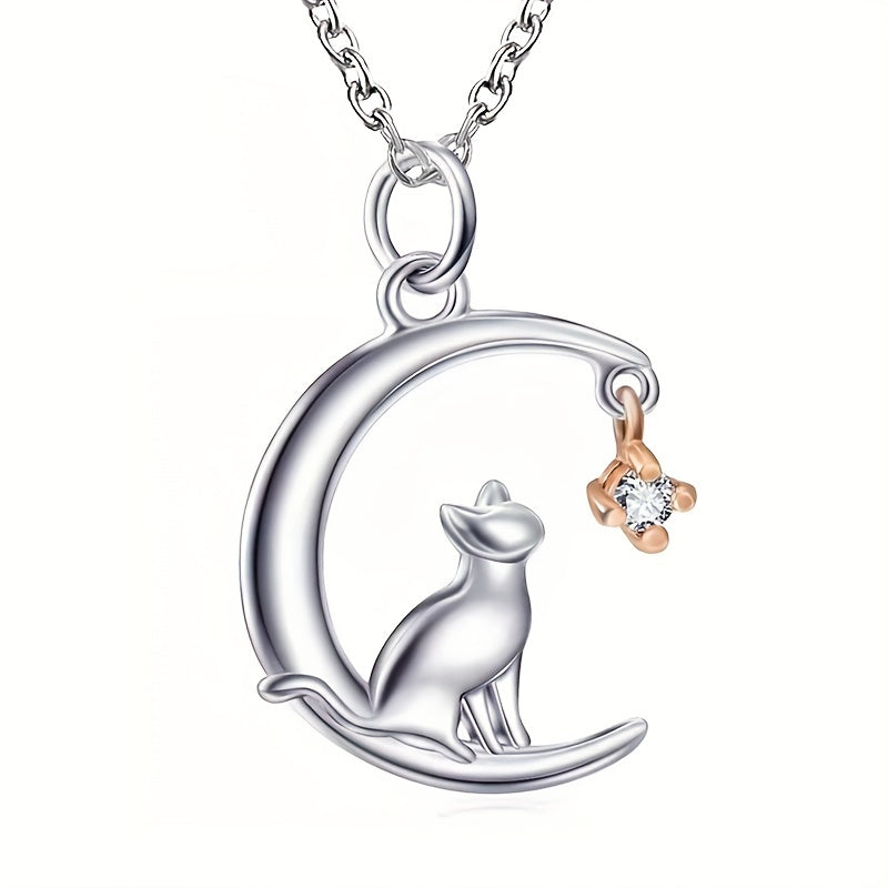 Girl's Moon Cat Pendant Necklace And Generous Pendant Jewelry Gift
