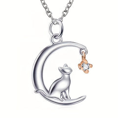 Girl's Moon Cat Pendant Necklace And Generous Pendant Jewelry Gift