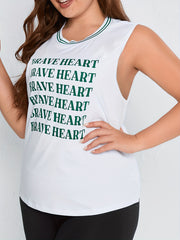 Women's Plus Size Sports Top Letter & Striped Print Fitness Tank