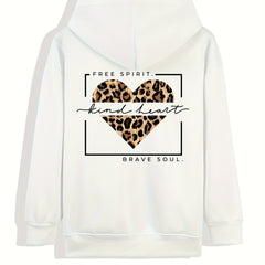 Kind Heart Print Zip Up Pocket Hoodie Sweatshirt