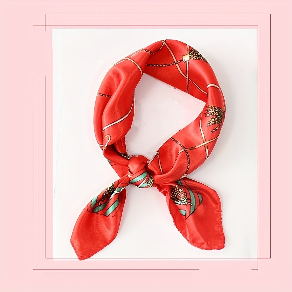 Boho Square Scarf Chain Print Head Wrap Neck Scarves Satin Bandana Acc