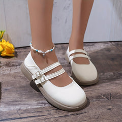 Women's Mary Jane Double Buckle Strap Shoes Round Toe Preppy Style