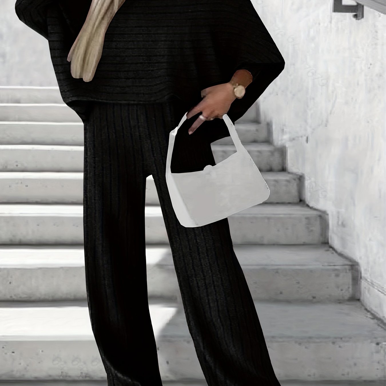 Ribbed Bat Sleeve One Shoulder Top & Pants Set