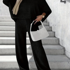 Ribbed Bat Sleeve One Shoulder Top & Pants Set