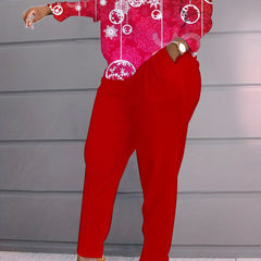 Women's Plus Bell & Snowflake Print Top & Pants Set