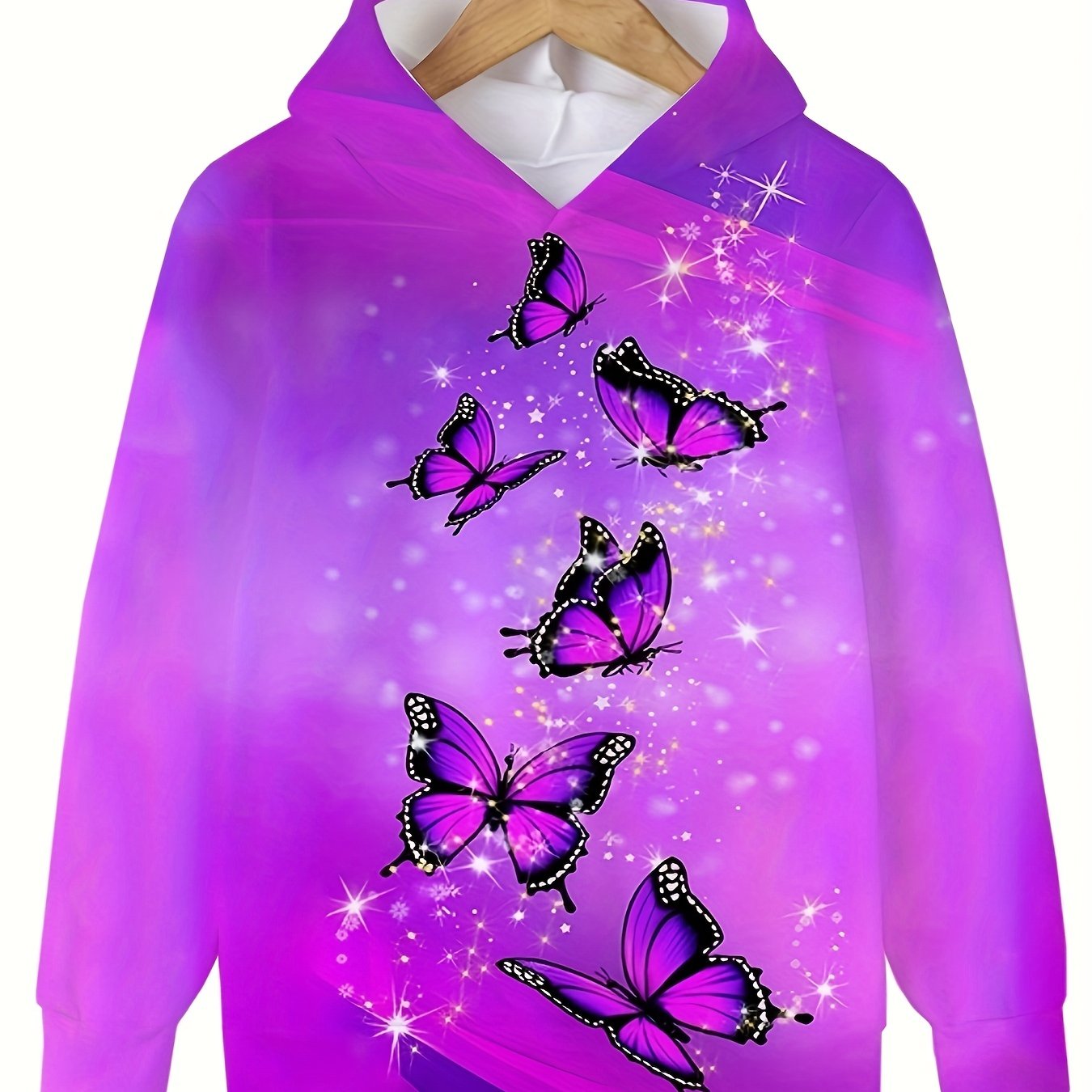 Sweet Butterflies Pattern Hooded Sweatshirt Long Sleeve Pullover Kids