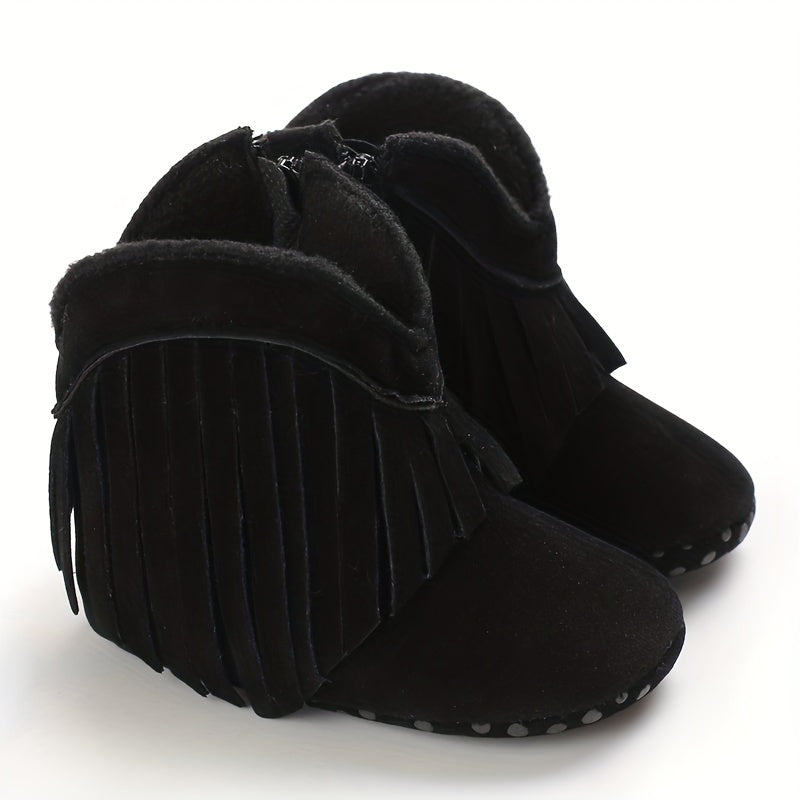 Baby Girls Tassels Warm High Top Boots Non slip Soft Thick Crib Shoes