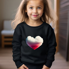 Heart Cloud Print Girls Pullover Sweatshirt Long Sleeve Crew Neck Tops