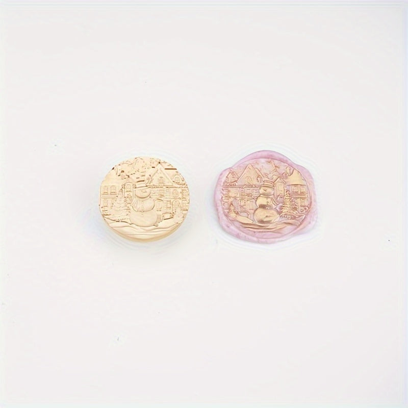 Christmas Snowman 3D Embossed Fire Paint Brass Stamp 40mm Round