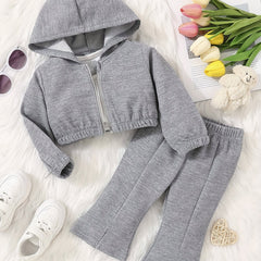 Baby Girl Waffle Hooded Top and Pants Set
