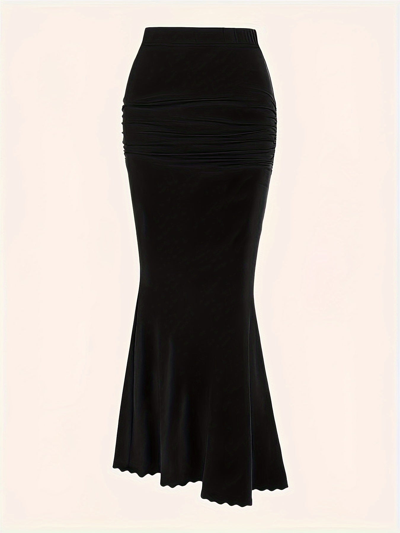 Sexy Skirt Women's Plus Solid Side Ruched Elastic High Rise Maxi Merma