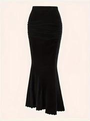 Sexy Skirt Women's Plus Solid Side Ruched Elastic High Rise Maxi Merma