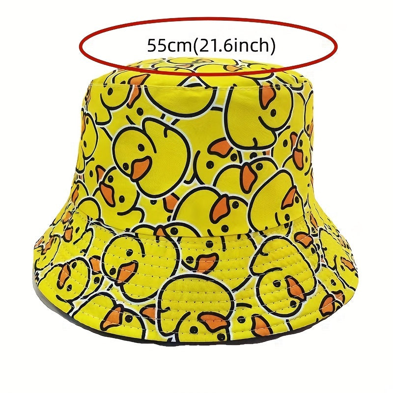Duck Print Bucket Hat Yellow Lightweight Sunshade Fisherman Cap