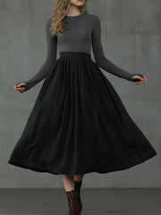 Women's Plus Solid High Rise A line Midi Skirt