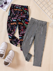 Girls' Stretch Leggings - Graffiti & Plaid Print