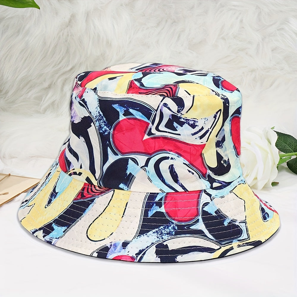 Geometric Pattern Bucket Hat Sun Shade Double-Sided Sunhat