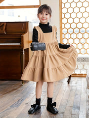 Girls Flutter Trim Suspender Dress Fall Party